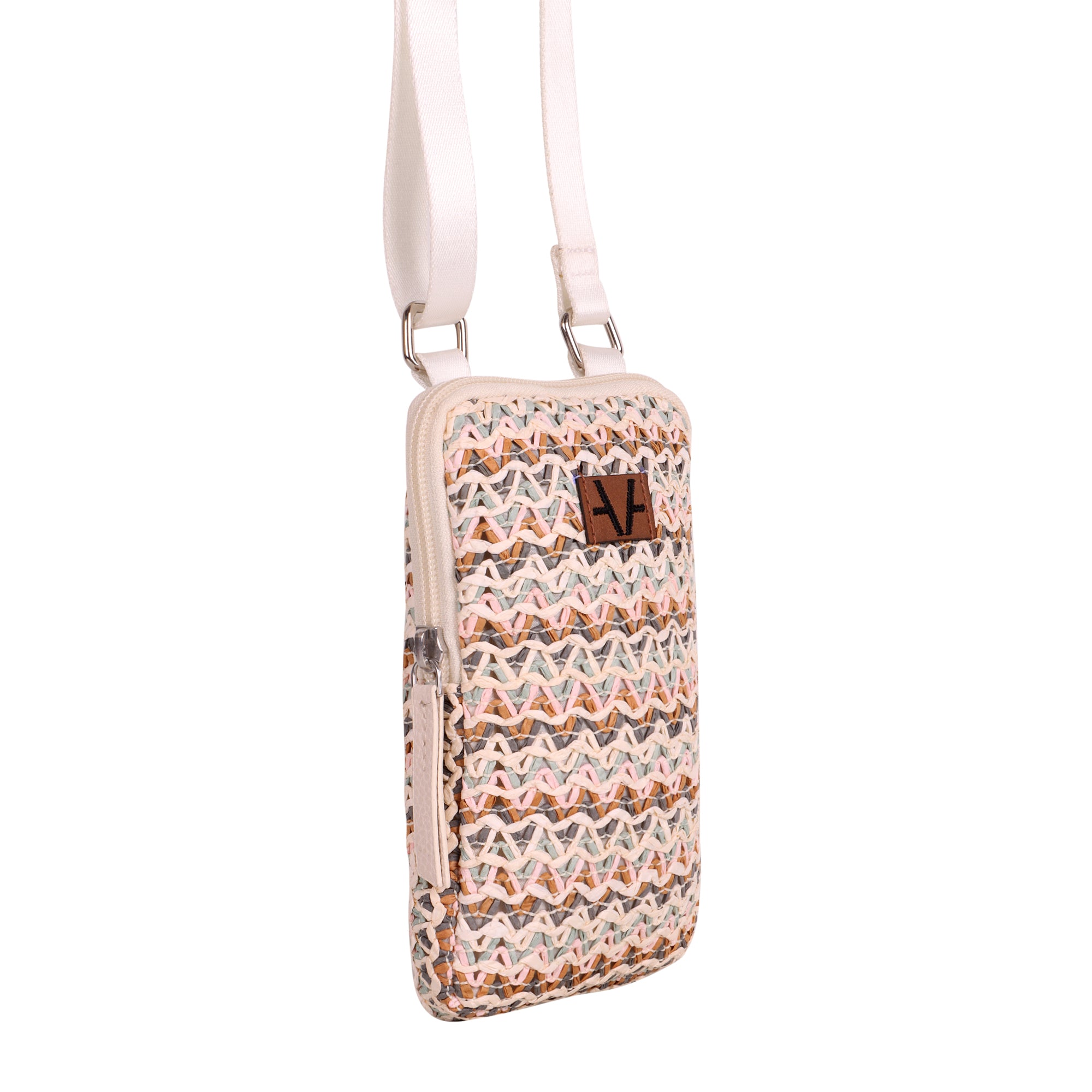 Women's Multi Pink Raffia Mobile Pouch Bag