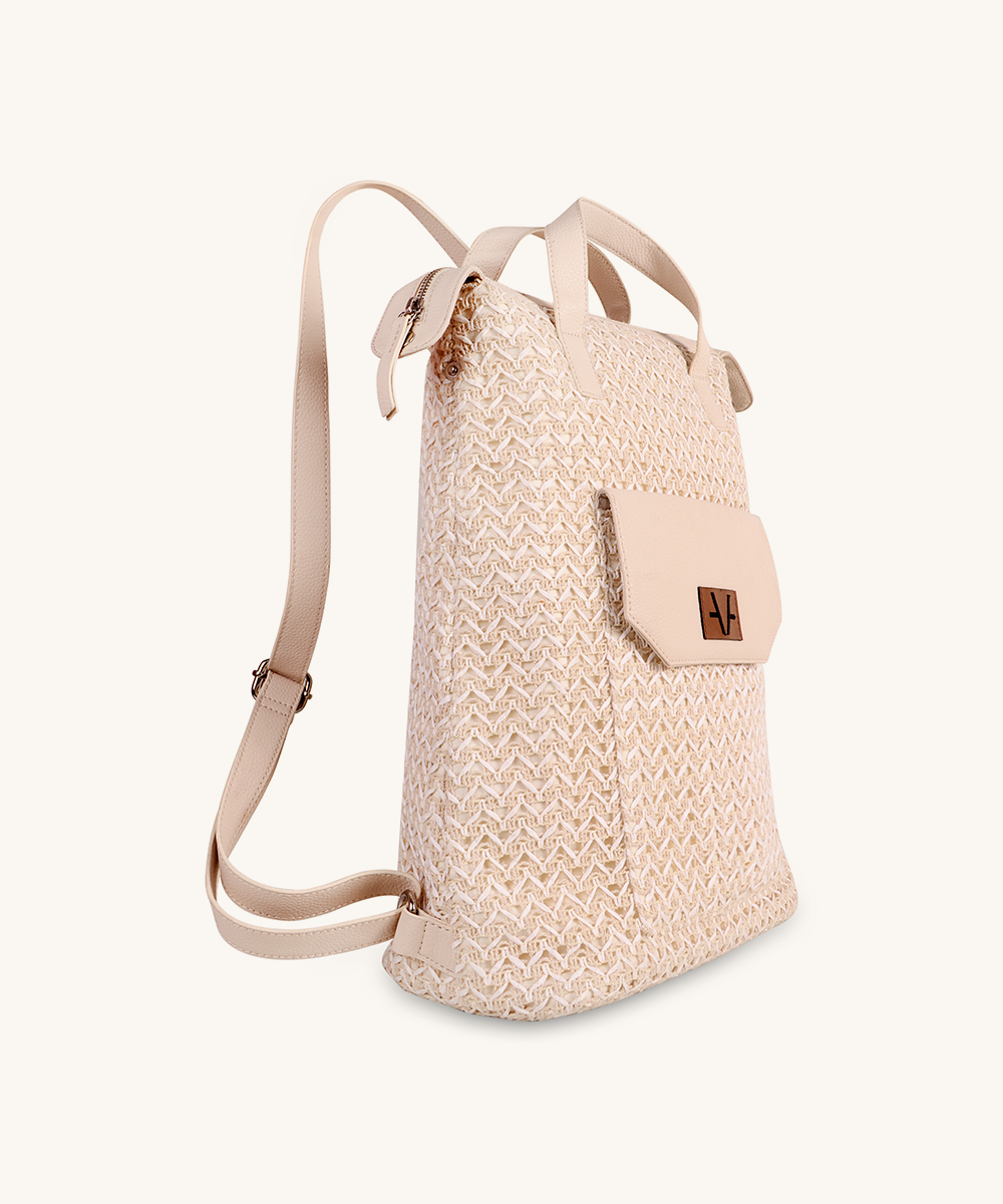 Eco-Friendly Raffia Cotton Backpack for Women