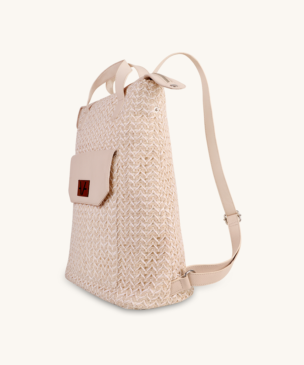 Eco-Friendly Raffia Cotton Backpack for Women