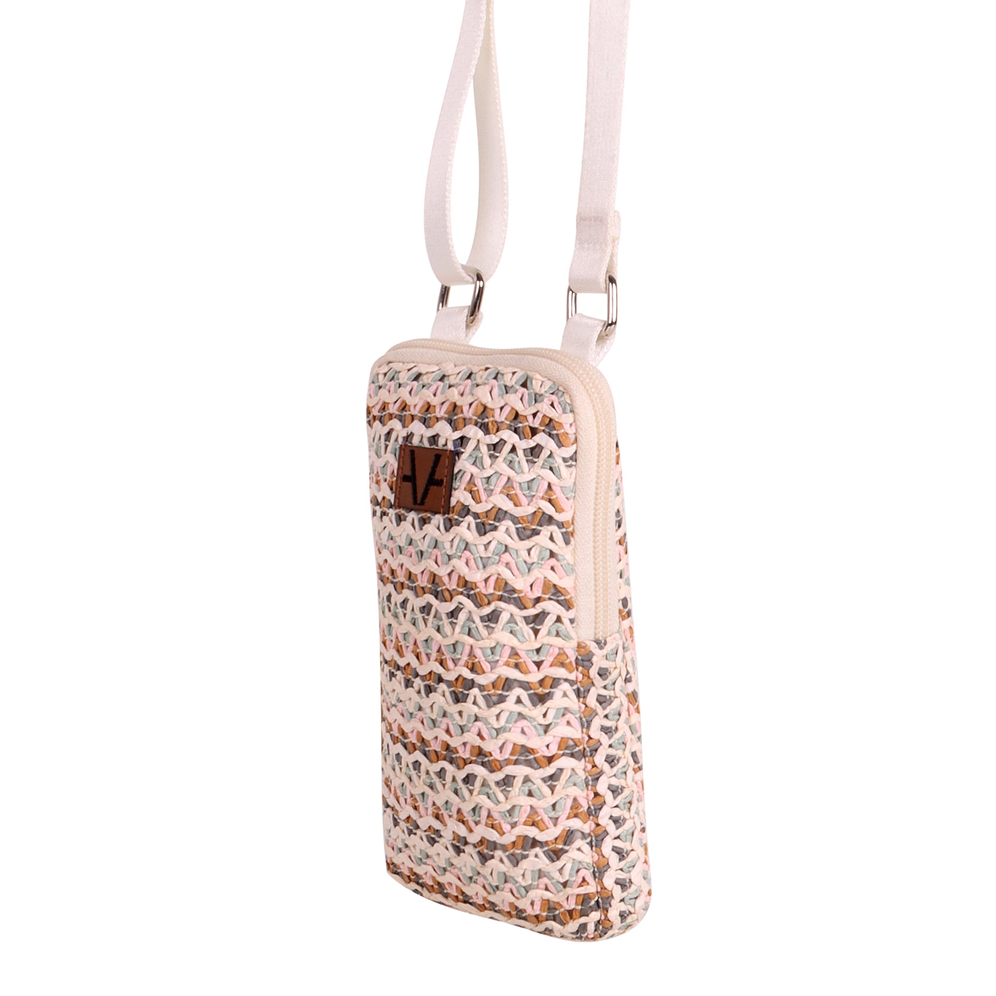 Women's Multi Pink Raffia Mobile Pouch Bag